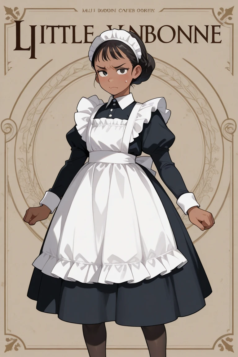 Little woman, maid, putih, cover up wind-borne skirts, flushed face, malu