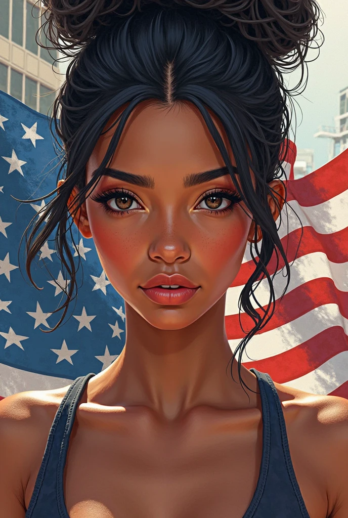 (()), bored facial expression, ((american flag )), (rich hat), (black skin)