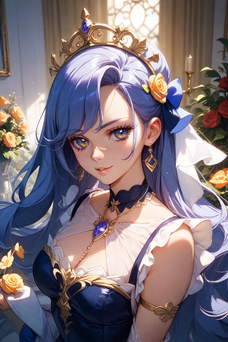 anime girl with long hair and flowers in her hair, beautiful fantasy empress, palace , girl wearing hanfu, ((Beautiful Fantasy Empress Jan J, Written by Li Song, beautiful digital artwork, beautiful digital illustrations, beautiful character drawings, trending on cgstation, Beautiful artwork illustration, Gviz-style artwork, Gviz