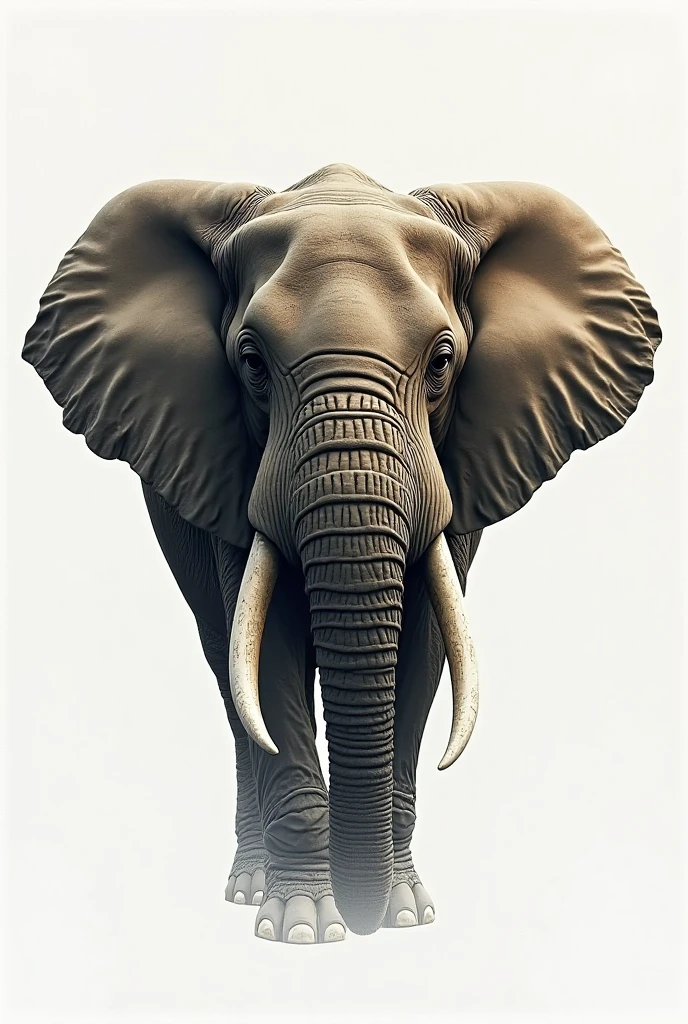 Dreamy, mystical image of a mammoth, written in an unearthly surreal manner. minimalist, monochrome image of a mammoth in motion, I find inspiration in minimalism