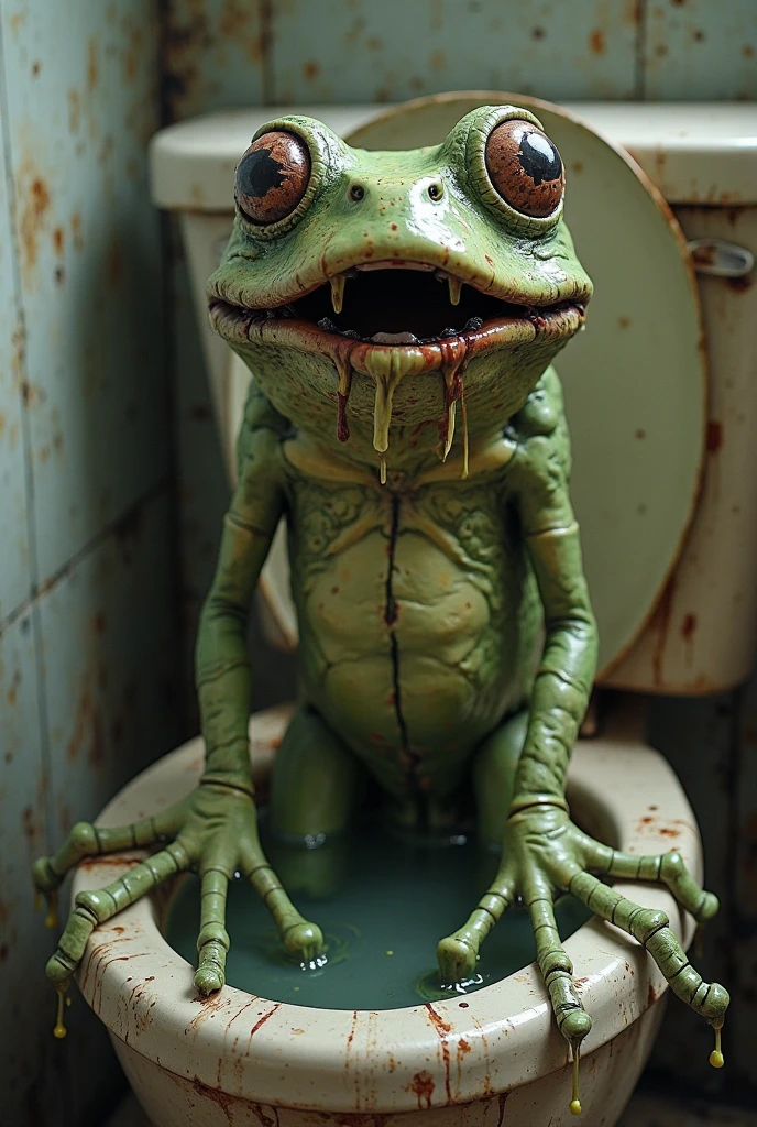 A place with oil stains on the floor with remains of bodywork and screws and a lot of rusty things, (((pepe_frog))), 1 boy <lora:pepe_frog SDXL:1.2>