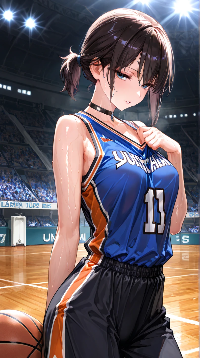 (8k, masterpiece), high resolution, high quality (best quality), very detailed, chun-li, looking at you, seductive look, sexy smile, volleyball uniform, Upper part of the body, bent over, in a women's volleyball game, spectacular dynamic lighting, beautiful eyes, delicate face, detailed skin, detailed breasts, detailed wallpaper, Eyes,Beautiful eyes