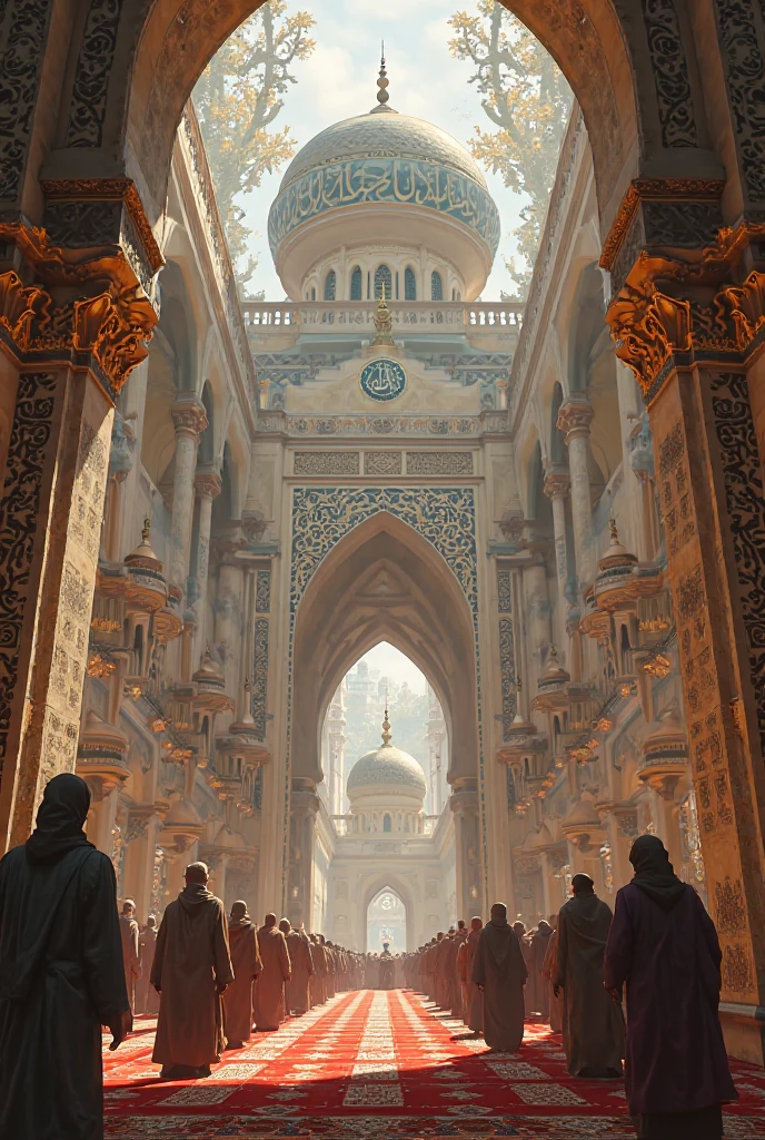 Make me a picture of a mosque inside a mall where people pray