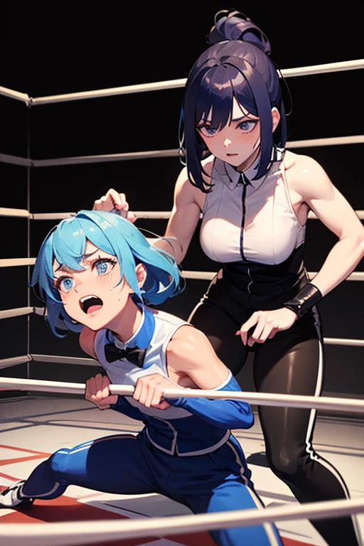Sweaty and intense orgasm、Full Color、Photorealistic、ふたなり女子レスラーとショタ少年wrestlingラー、Dynamic Pose、leotard、Dazzling Light、wrestling、An enthusiastic crowd watches、Young erection in sheer latex wrestling outfit２A shota boy and a female futanari wrestler are posing、Orgasm Face。On all fours