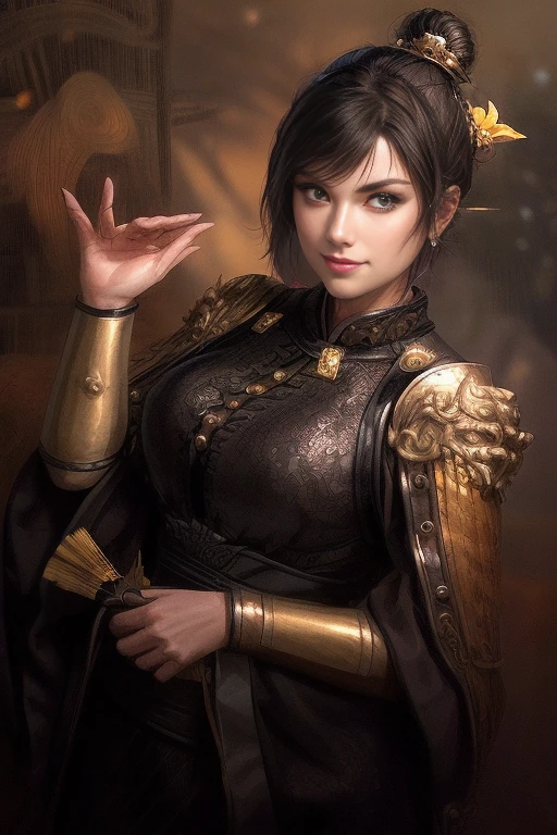 1 girl in, meme, fine eyes,Double eyelids, look at the audience, Short hair and hair tie, black hair,wearing gold jewelry,Reflection on face,Sexy Smiling 
Upper torso, chinese clothes, Hanfu, , cleavage,( Open your clothes :1.4), Magical face, wearing cosmetics 、 Red Clothes,（Watercolor Painting）
