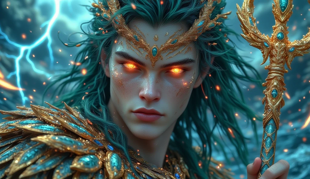 Posiden Shell triton, son of Poseidon. His hair is long and loose in shades of ocean ...