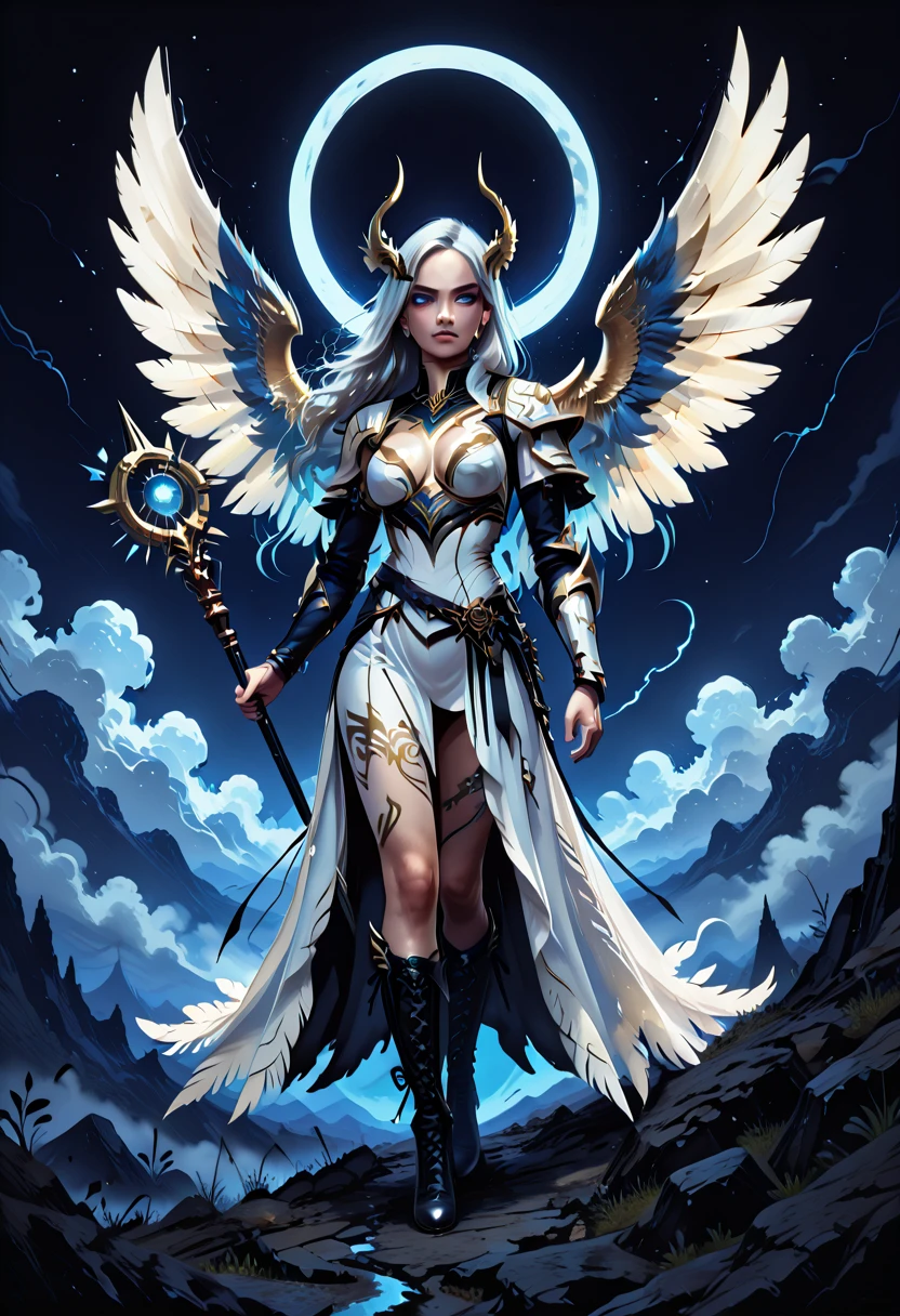 1 demon, emperor of darkness, detailed eyes, detailed face, detailed skin, mature body, tall body, seductive body, whole body, desert BREAK and pyramid bottoms, holding only a holy sun scepter, phoenix dragon in the sky, highly saturating sun rays, holy ceremony, angelic halo, dazzling golden and orange spark around, sacred magic circle, golden crown,  golden majestic lightning, best quality, masterpiece, trend in art station, BREAK, detailed, realistic, highly detailed digital art 8k, octane rendering, bioluminescent, concept art resolution BREAK 8K, realism, by studios Mappa, masterpiece, best quality, official art, illustration, ligne claire, (cool_color), perfect composition, absurdists, fantasy, focused, full body in attack pose, night sky with clouds,  full moon, 8k,