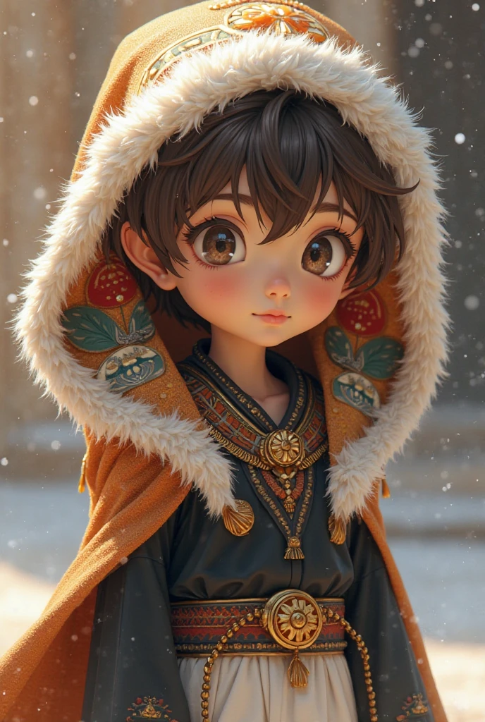 Little cute baby adorable bolivian indigenous inca with big fluffy eyes, 8K, OCTANE RENDER --auto --s2