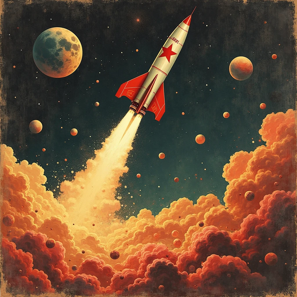 comics
socialist realism, erotomekhanika naked dynamics, retrofuturism full-length, singularity darkness, space, rocket with the text USSR and a red ✰ star, deep space, movement dynamics, shades of ochre, contrast, mixture of paint and wax, texture and depth, minimum of bright shades