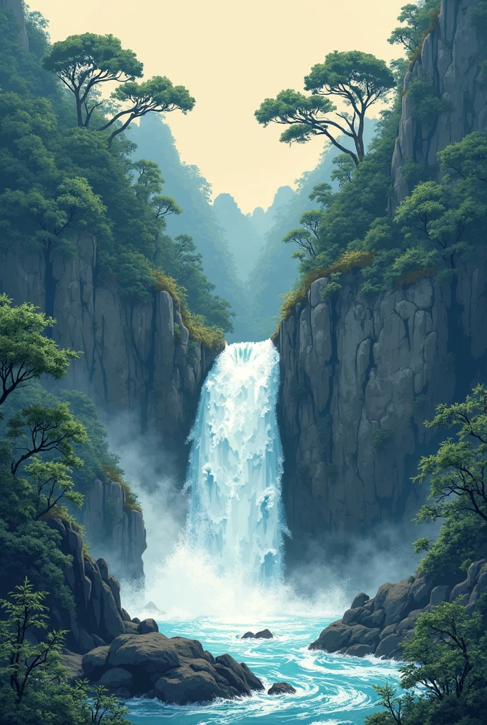  Ukiyo-e　Katsushika Hokusai style　waterfall
