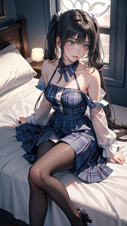 miku outfit
sleeveless shirt, grey shirt, detached sleeves, necktie, arm tattoo, skirt, thighhighs, thigh boots,, (best quality, masterpiece:1.2), tianfeng1, Extremely detailed, (Practical:1.37), beautiful, youth, Glamorous model, Warm colors, ((A full body perspective，Naturally bent knees，Skin is firm and smooth)), ((In the old-fashioned room，Sit on the edge of the bed，Lean back，Support your body with your elbows)), ((Elegant and natural posture)), (big eyes, Delicate eyes, Delicate lips, Delicate eyes), Available in white with floral pattern, Show a bright smile, fit, Full breasts, ((Big breasts)), Long legs, Create a stunning picture of a girl enjoying her sleep
