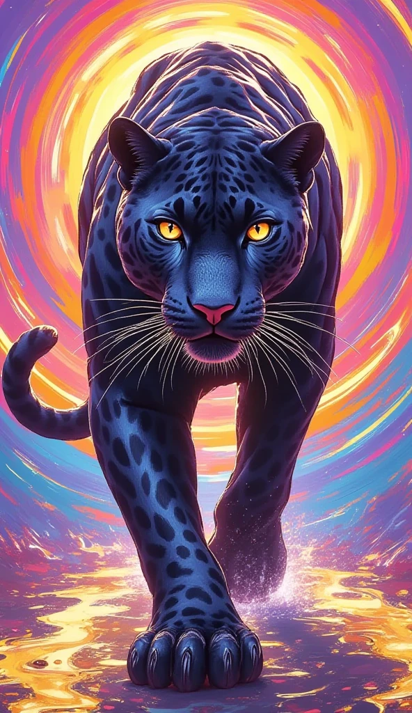 Beautiful black jaguar in colored circles