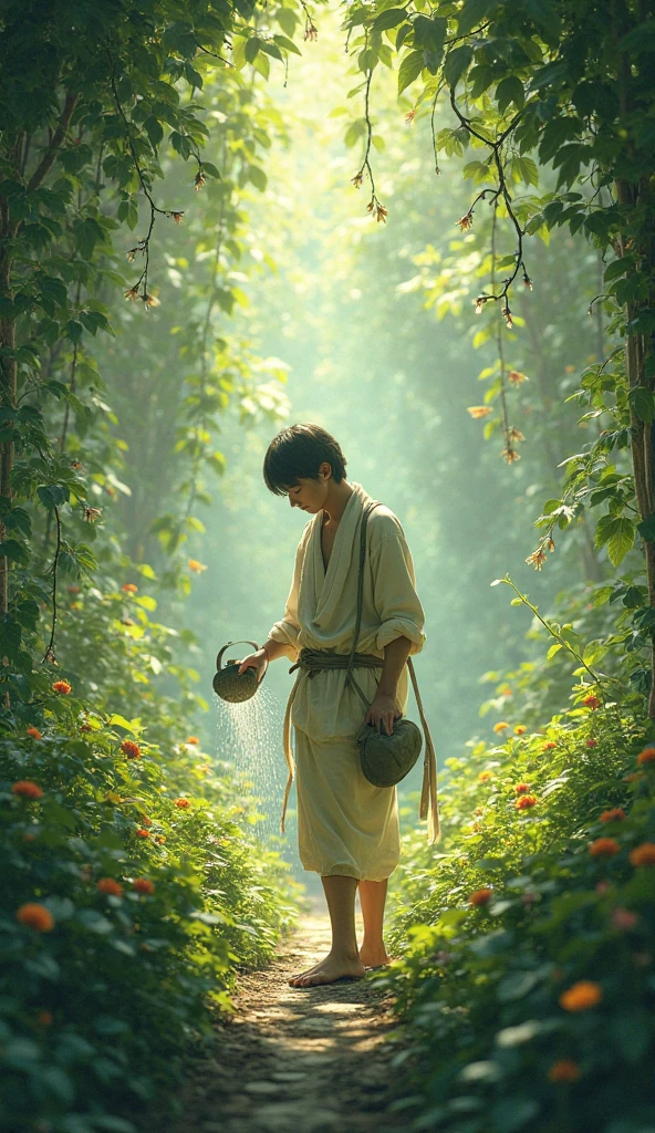 But Mana mostly slept. Sometimes he would lazily water the plants, and that too very carelessly.