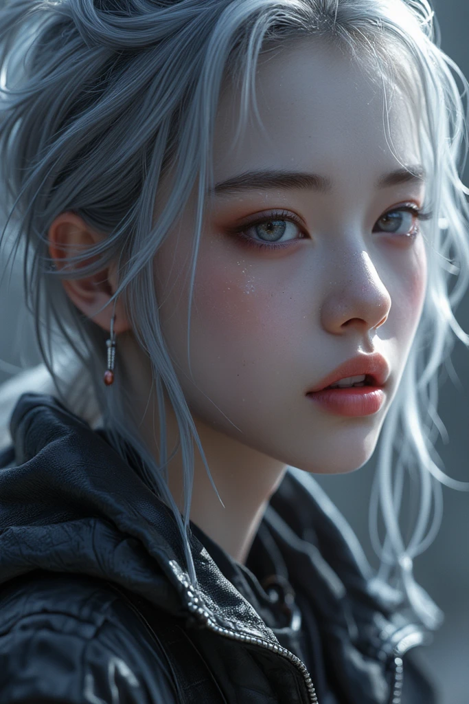 (masterpiece:1.3), (8k, Photorealisticistic, RAW Photos, Best image quality: 1.4), Fair skinの妖精の女性、Long Hair、Cleavage:2.0、Highly detailed face、Attention to detail、double eyelid、Chest to chest、Sharp focus:1.2、Beautiful woman:1.4、Silvery white hair、highest quality、masterpiece、超A high resolution、(Photorealisticistic:1.4)、Highly detailed and professionally lit smiles、Loose, Light, Shoulders out、thin、Serious expression、Short-haired、Deadly position, Gorgeous Accessories, one person (RAW shooting, Photorealistic:1.5, 8k, highest quality, masterpiece, Ultra-high resolution), (((heavy snow))), Perfect dynamic composition:1.2, (Modern city night urban building front, Expressions of sadness:0.9, Tears flow:0.9, Crying with a broken heart:0.9), Highly detailed skin and facial textures:1.2, Slim office lady wet with rain:1.3, Fair skin:1.2, Sexy beauty:1.1, Perfect Style:1.2, beautifully、aesthetic:1.1, Very beautiful face:1.2, Water droplets on the skin, (Rain dripping down on my body:1.2, Wet body:1.2, Wet Hair:1.3), (Holding a bloody knife:1.2, How to wear a wet white blouse correctly:1.35), (Mid-chest, Bra is sheer, Chest gap), (Beautiful erotic eyes:1.0), (Too erotic:0.9, Fascinating:0.9), necklace, Earrings, bracelet