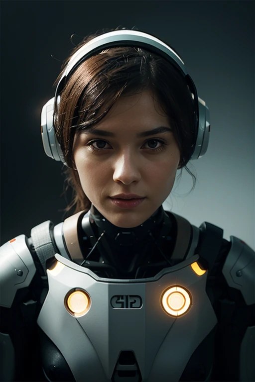 Une femme moitié robot qui ecoute de la music