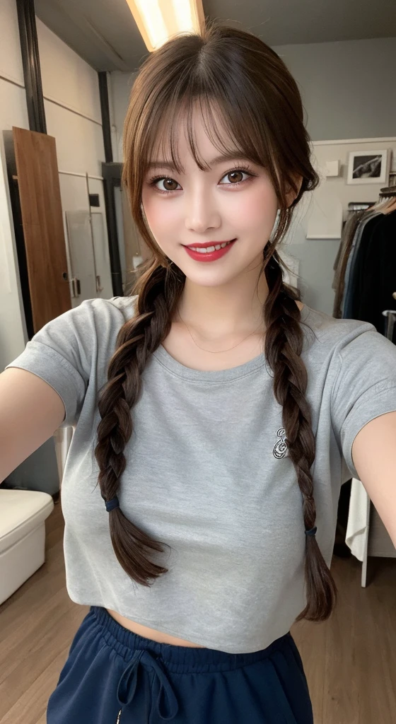 ((best quality, 8K, masterpiece: 1.3)), 1 Girl, Slim belly beauty: 1.3, (Casual hairstyle, Large Breasts: 1.2), skirt: 1.1, Very delicate face, Exquisite eyes, Double eyelids, Smile, Home