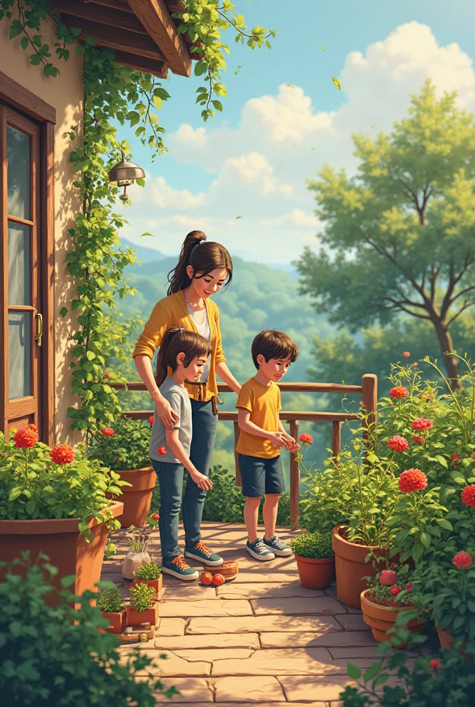 Une famille une famille qui exploite la terrasse de la maison pour cultiver des plantes merveilleuse 