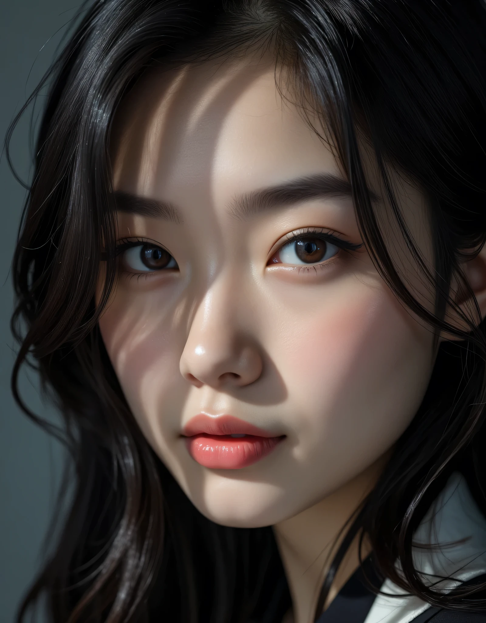Close-up details, realistic style photo Japanese young woman, black hair, long hair, outstanding style, tall, cute, in her s. Use soft lighting to cast gentle shadows on the subject, adding a touch of dimension to your images without compromising details, score_9, score_8_up, score_7_up