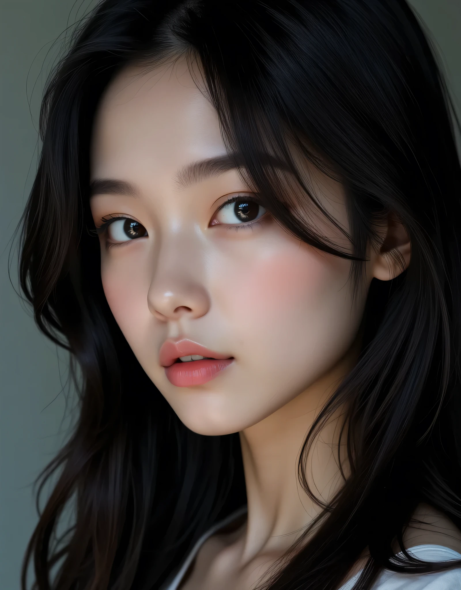 Close-up details, realistic style photo Japanese young woman, black hair, long hair, outstanding style, tall, cute, in her s. Use soft lighting to cast gentle shadows on the subject, adding a touch of dimension to your images without compromising details, score_9, score_8_up, score_7_up
