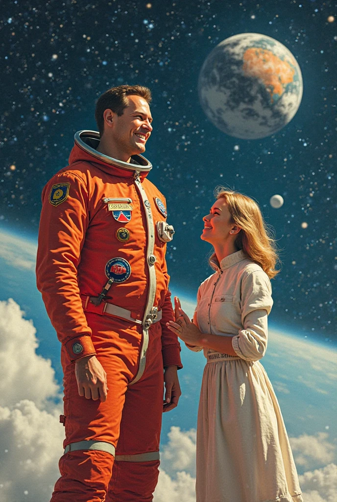une jeune couple brune de 18 ans, calins, pantalon cargo noir,  at a rocket launch site, sunset