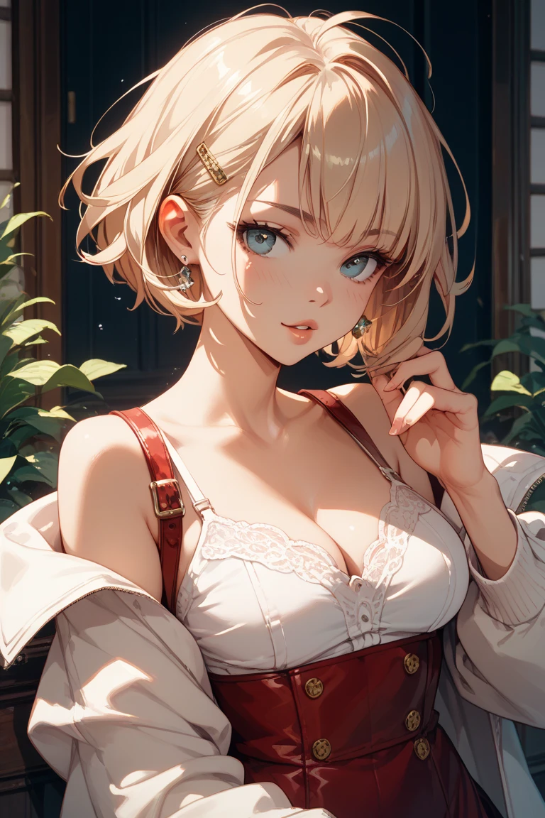 A girl with a short haircut、I'm sticking my lips and exposing my body