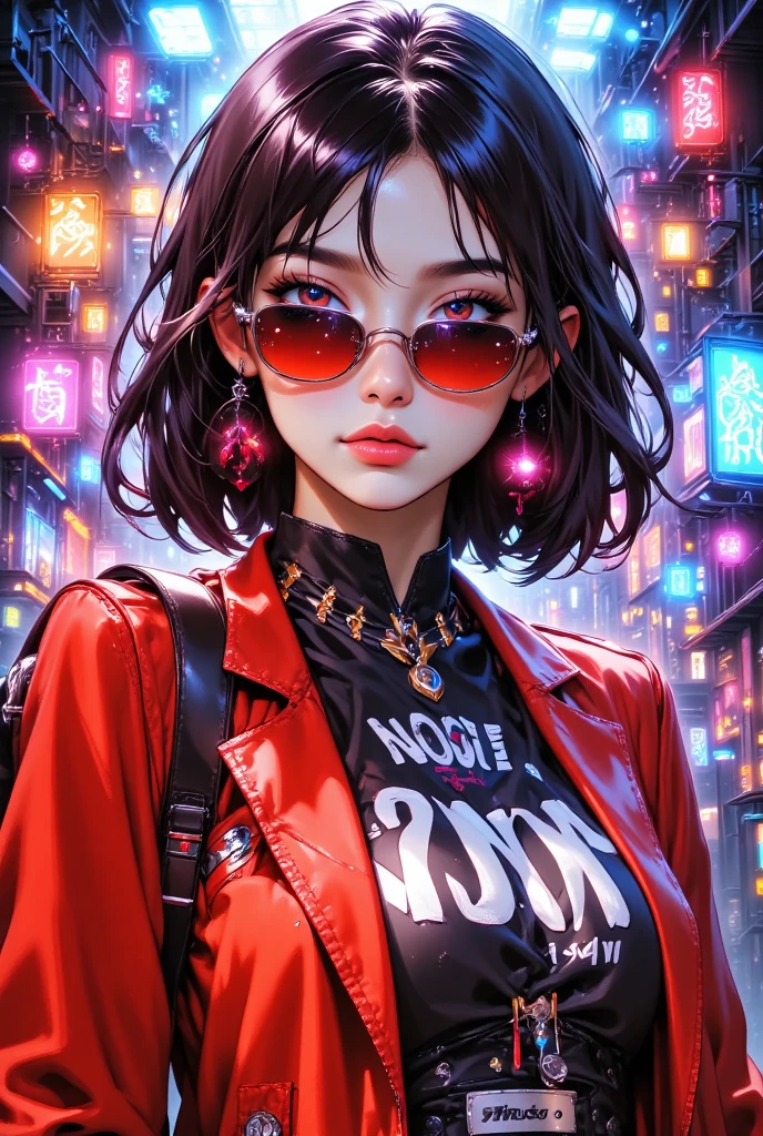 score_9 , score_8_up , score_7_up , Retro_neon , solo , 1 girl , sunglasses , colored glasses  , PORTRAIT , lips ,