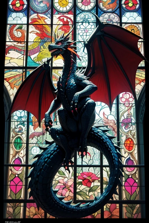 a close up of a dragon sitting in a stained glass window, a majestic gothic dragon, very cute purple dragon, dragon art, by Mario Dubsky, stained glass art, amethyst stained glass, dragon in the background, detailed art in color, by Robert Richenburg, by Adrienn Henczné Deák, a majestic gothic indian dragon, dragon centered
