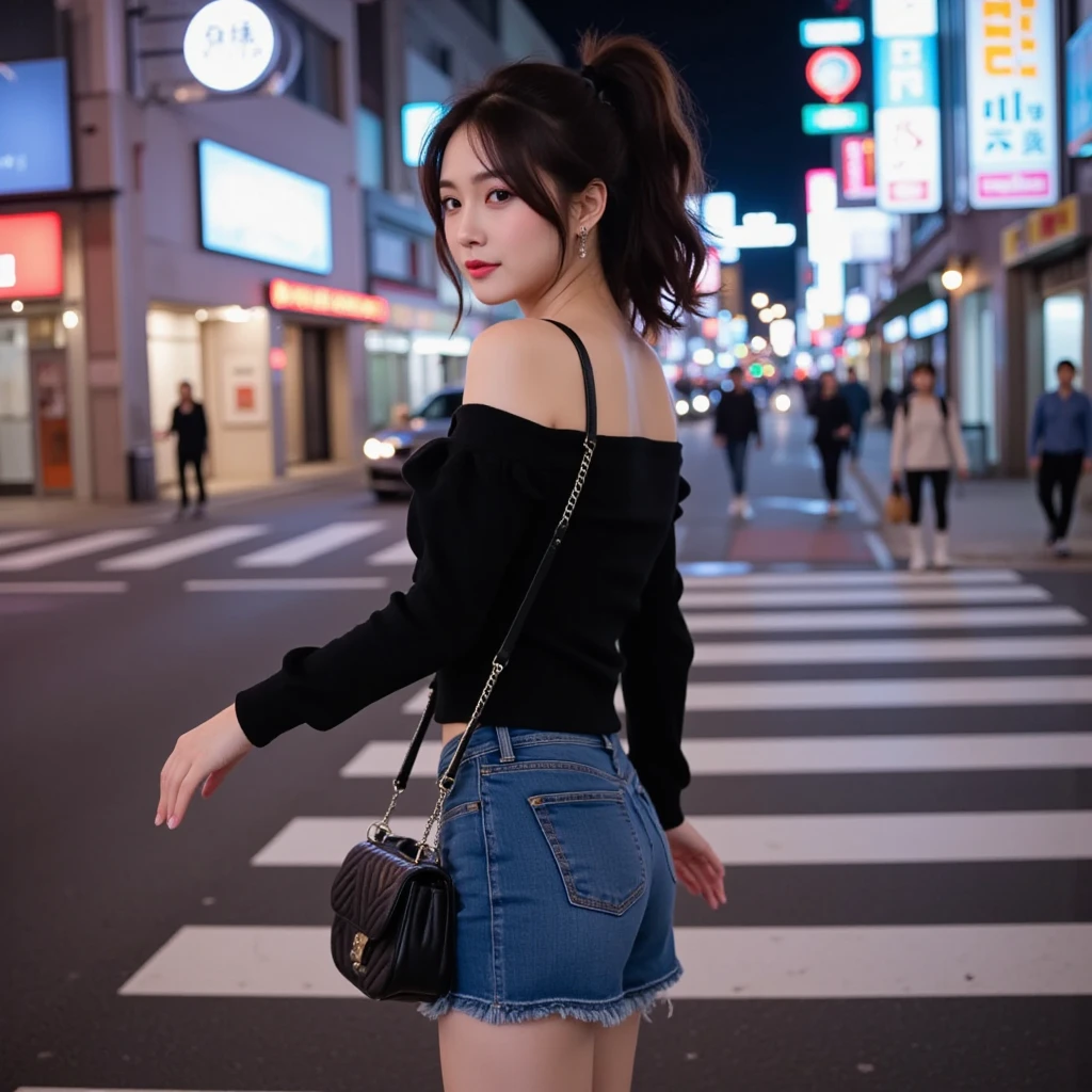 Night Sky, city, One girl, Are standing, alone, whole body, , Maribe, Puff short sleeves, Cape, bag