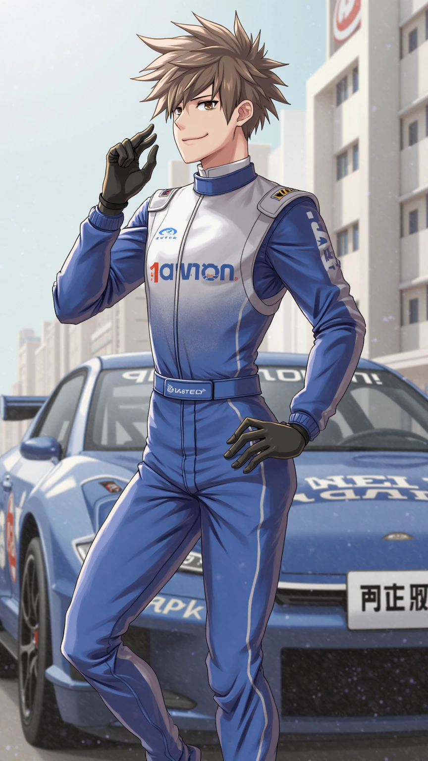 Handsome cyborg, 28 years old. brown eyes future universe science fiction The background is the galaxy universe The white and blue latex outfit was very tight. plug set glove Looking at the camera White belly very short, Cropped black hair scinece Magazine cover Magazine cover magazine cover style climb