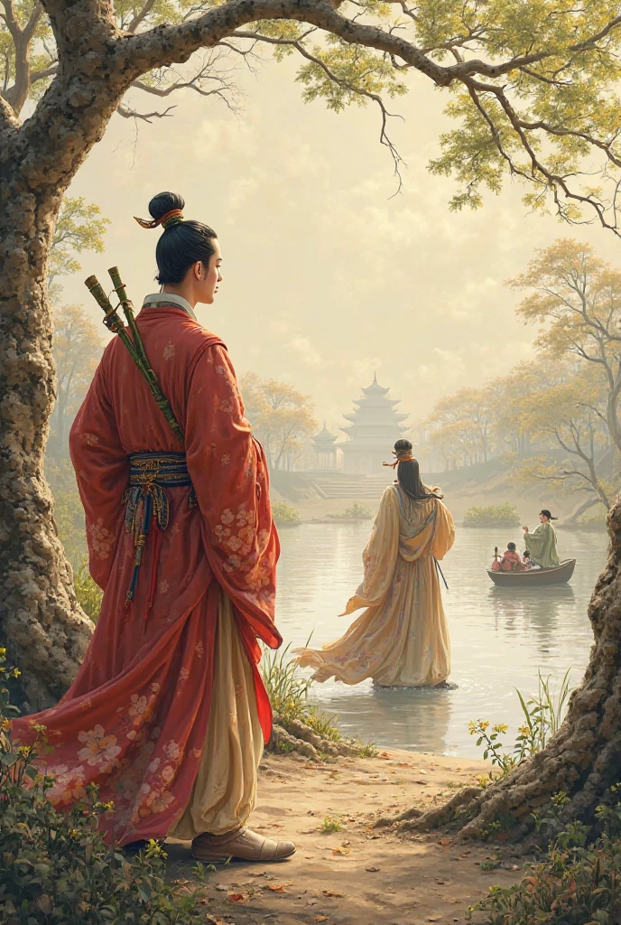 
title：《 Qu Yuan's story 》

First frame： loyal minister
Picture ： Qu Yuan is wearing ancient official uniforms ， stood in front of the Chu palace ，Bamboo Jane in hand。
Narration： Qu Yuan was a minister of the Chu State ，true blue， advocated reform and strengthening the country 。

 Case 2 ： was framed by slander
Picture ： Qu Yuan stands sadly by the river ， Several treacherous officials are whispering behind him 。
Narration： but because of his honest advice ， was framed by treacherous officials ， was exiled to the border 。

 third grid ： worried about the country and the people
Picture ： Qu Yuan walked in the wilderness In the wild ， Looking in the direction of Chu in the distance ，Tears in eyes。
Narration： He cared about the country ，Write down《Divorce》Famous articles ，Express your concerns。

 Case 4 ： threw himself into the river to die for his country
Picture ： Qu Yuan threw himself into the Miluo River ，River water is surging。 The people rowed a boat to look for his figure 。
Narration：final， Qu Yuan threw himself into the river in anger ， The people appreciate his loyalty ，row dragon boat、 made rice dumplings to commemorate him 。