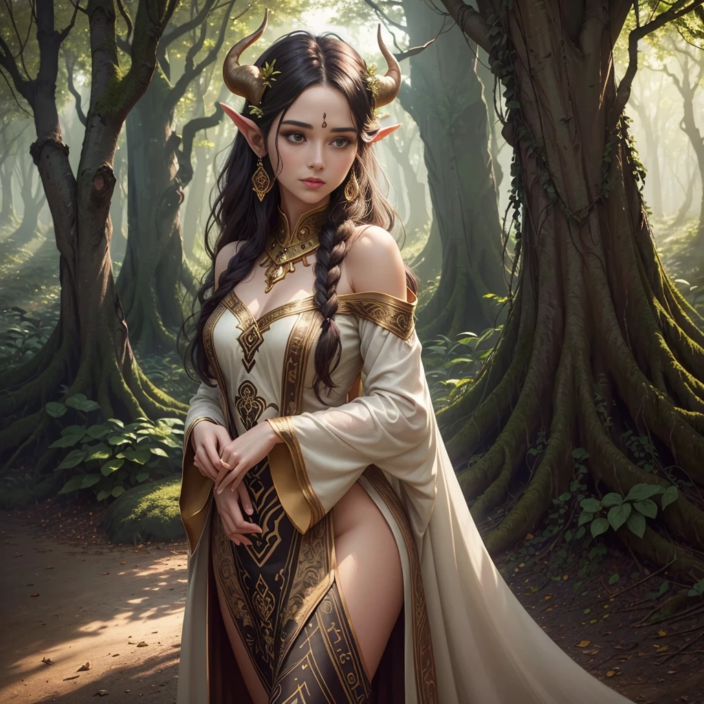 Looks like Anushka Shetty, Magic Deer, kawaii, fluffy, sparkling stars bodypaint, dreamy forest, photorealistic painting, sharp focus, 8k, perfect composition, trending on artstation, award-winning photograph, unreal engine 5, cinematic smooth, intricate detail