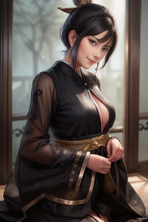 1 girl in, meme, fine eyes, look at the audience, Incredibly short hair, black hair, 
Upper body, chinese clothes, Hanfu, , cleavage,( Open your clothes :1.4), Magical face, wearing cosmetics 、 Red Clothes,（Watercolor Painting）