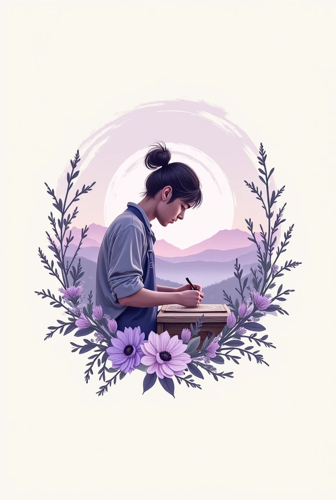 Logo picture for a craftsman in lavender and olive colors in a romantic style 