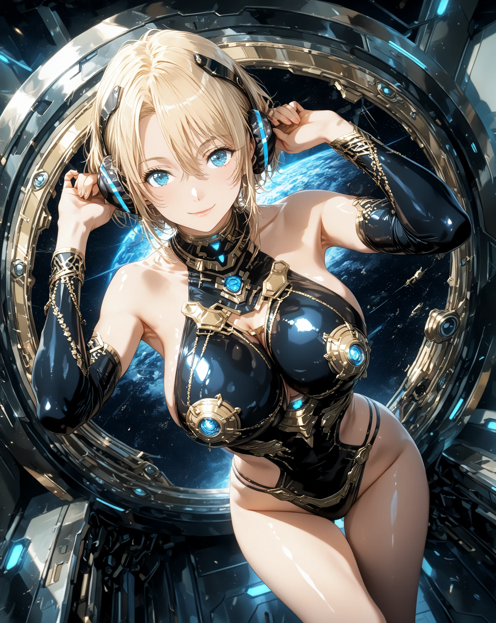 4K, A high resolution, Best quality at best, masterpiece, perfect colors, perfect shadow, perfect litghting, ((sportrait)), 1woman, fit body, heterochromia eyes,rainbow hair , blue eyes, With round lenses, The audience watched carefully, (s face: 1.2), Perfect female figure, ((sexy pose)), ((goldTight crop top gold leather suit)), ((shy and looking at viewer)), (Perfect thick white eyebrows) Delicate fur, 详细s face, s the perfect face, , (dynamic pose), big breast, open half breast