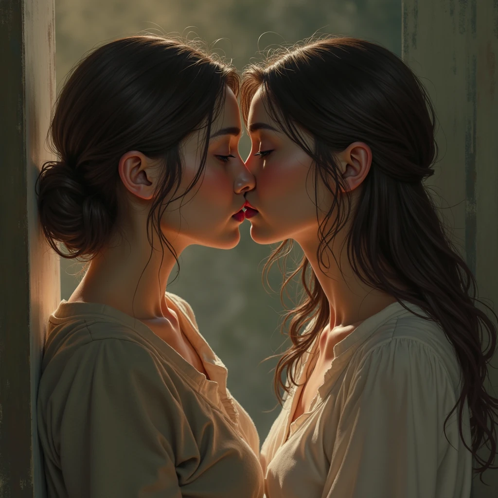 a woman is whispering to another close to ear