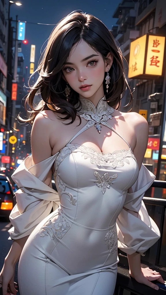 masterpiece,best quality,(photorealistic:1.4),(ultra detailed:1.3),(full body:1.4),(in winter:1.3),1girl,huayan,bare shoulders,solo,(see-through:1.2),(standing:1.2),(barefoot:1.2),(huge breasts:1.2),(sunlight:1.1),(city:1.3),(street:1.4),(outdoors:1.3),unity 8k wallpaper,blunt bangs,black hair,1girl,solo,