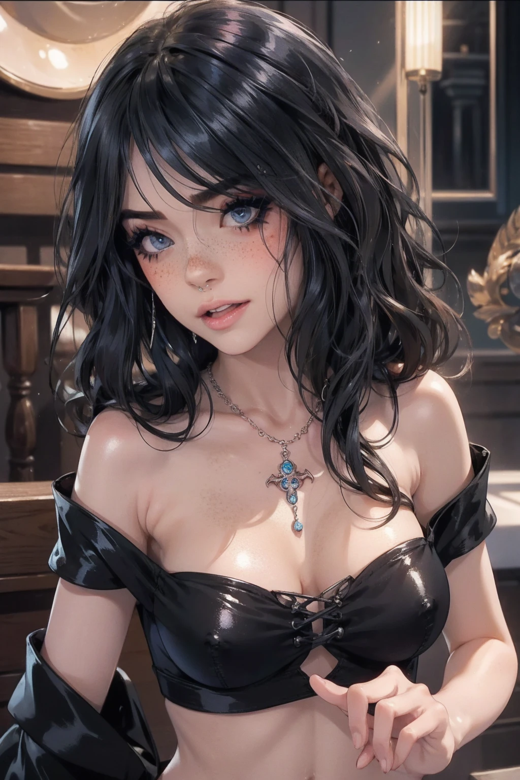 Irritated face, BDSM, rubber, black corset, bondage, necklace, NSFW, ((best quality, 8k, masterpiece: 1.3)), sharp focus: 1.2、(layer cut, large: 1.2), beautiful woman with perfect figure: 1.4、Slender Abs: 1.2、Wet body: 1.5、Highly detailed face and skin texture、Detailed eyes、Double eyelids, long hair