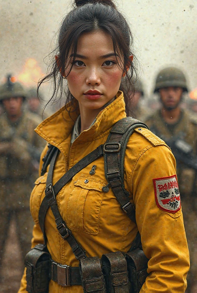 female, 36 years old, Asian, Thai, yellow military uniform
