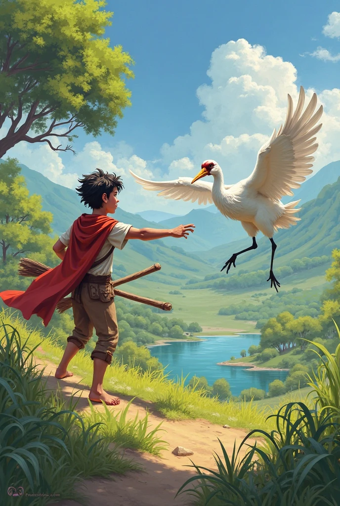 
রাখাল তখন একটি লাঠি বাড়িয়ে সাদা বককে ডেকে বলল, “ধরো! আমি তোমায় বাঁচাবো