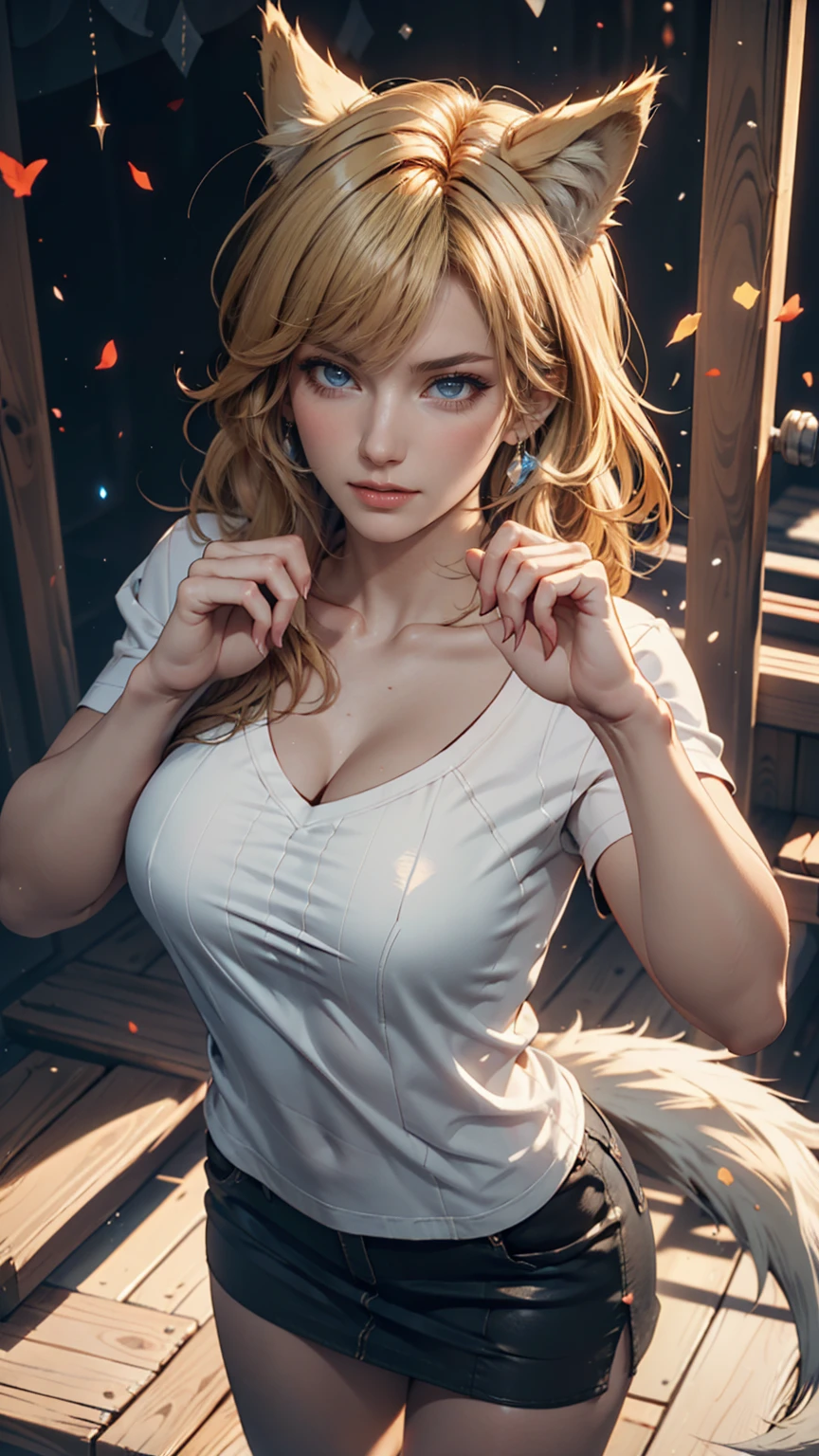 (masterpiece, UHD. Photorealistic) extremely detailed, an ultra hot gorgeous European woman. 23 years old french model, in the night:1.2, warm hue, warm tone, ivory long sleeve shirt:1.2, with stars and milky way trails:1.1, sitting near campfire, in forest, real steam visible, smoke, shadows, tent, ultra detailed face, twintails:1.1, blonde hair, pale skin, busty breasts, joyful smile:1.1, dynamic pose