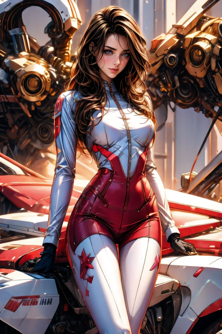Remy Lacroix, 20 years old, full body, blue eyes, parted lips, perfect body, brown hair, SFW, bold lineart illustration comic, in the style of Adam Hughes, detailed face, parted lips, cleavage, wearing a white lingerie with red laces, interstellar space background (work of art), 4K, Ultra HD

