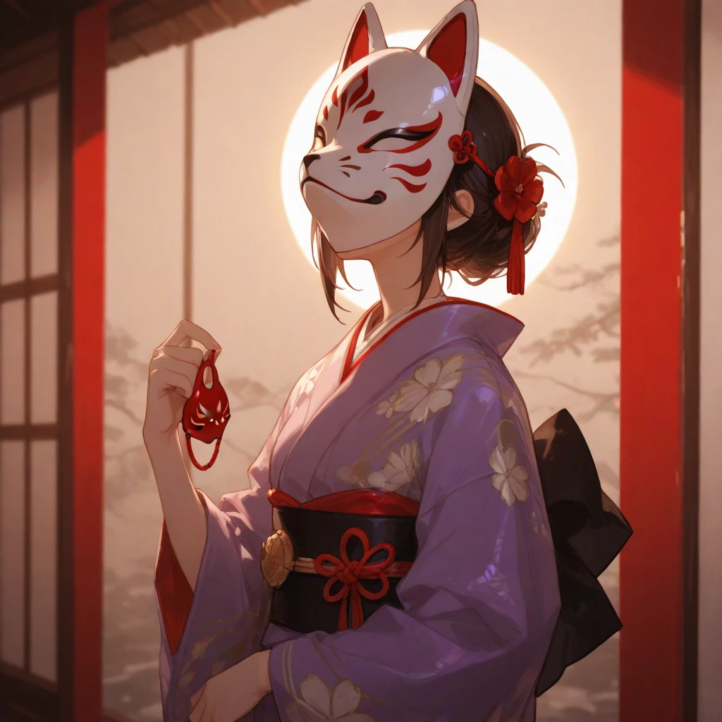 one girl、 fox mask、 kimono、God of fertility