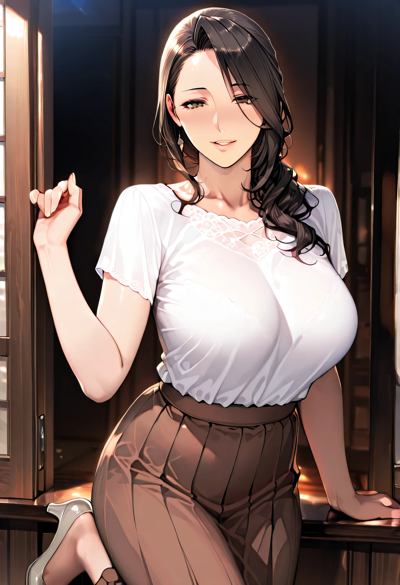 hyper realstic)、Ancient Farmer Woman、Women's Agriculture、(Wearing apron only)、 immensity　Beautie　high-level image quality　hight resolution　Realistic、a blond、blond woman in a、A MILF、Middle-aged woman、((Big big))、detailed skin textures、超A high resolution、Wearing apron only、Realistic、sexy body shape、A smile、Middle-aged beauty、Beautiful expression、detailed green iron、long fluffy hair、A smile、Very delicate and detailed skin texture、45 Ancient Peasant Women、((Being in cafe))、Women's Agriculture、Large cleavage、Large open neckline、big red lips,picking something on the ground,