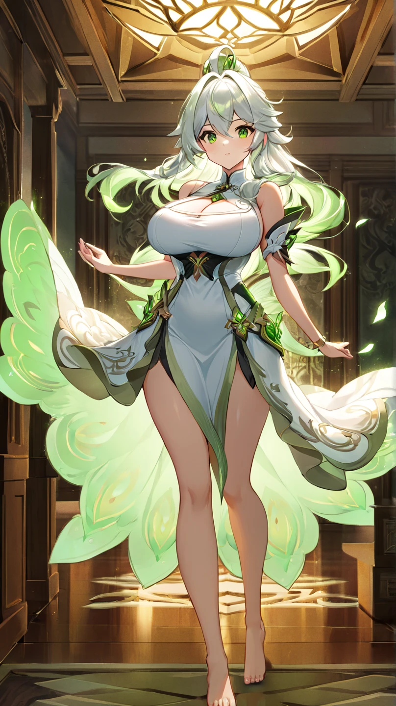 A naughty girl with a green wind motif,Pure white background,See-throughボディスーツ,Transparent skin,Little exposure,セクシーなSee-throughボディスーツ,エスニックdesigner bodysuit,SFdesigner bodysuit,Green wind pattern,Green glowing pattern,See-through,whole body、Girl floating in the air,Accentuated body lines、Large Breasts,Sexy Design,Accentuated breasts,Almost naked,whole bodyのクローズアップ,Shiny bodysuit,Accentuated crotch,Emphasized milk,Complete limbs,Embossed Pattern,Bitten crotch