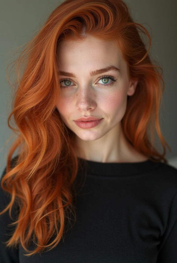 Arafed woman with red hair and a black top posing for a picture - SeaArt AI