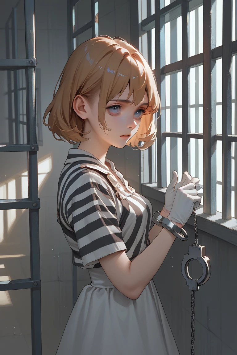 Anime Girl，Princess，White Gloves， anime，put on handcuffs，bondage，prison