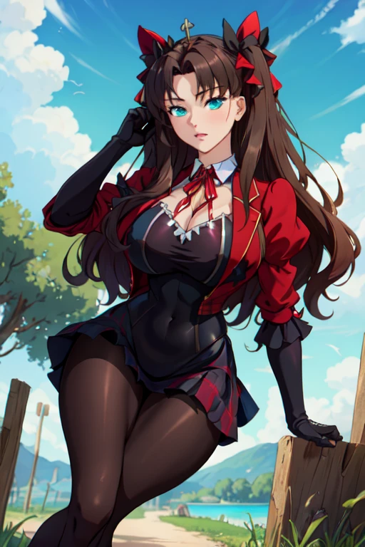 random angle image, brush drawing image, half body close portrait image, beautiful busty Asian female teen, aged 20, soft skin colour, flowing long black hair, wearing red slim fit short maid dress with stockings, dynamic pose, red smoke lines behind, white background, 8K resolution