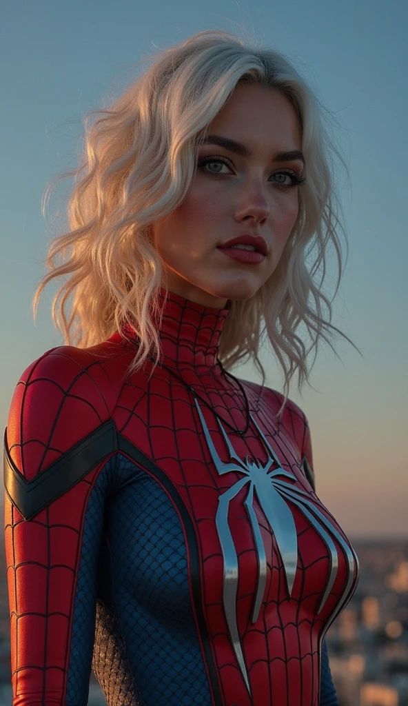 A realistic, hyperrealistic Spidergwen with athletic muscle, textured saturated red and blue trage, in the style of watercolor paint splats, (best quality,4k,8k,highres,masterpiece:1.2),ultra-detailed,(realistic,photorealistic,photo-realistic:1.37),professional,vivid colors,bokeh