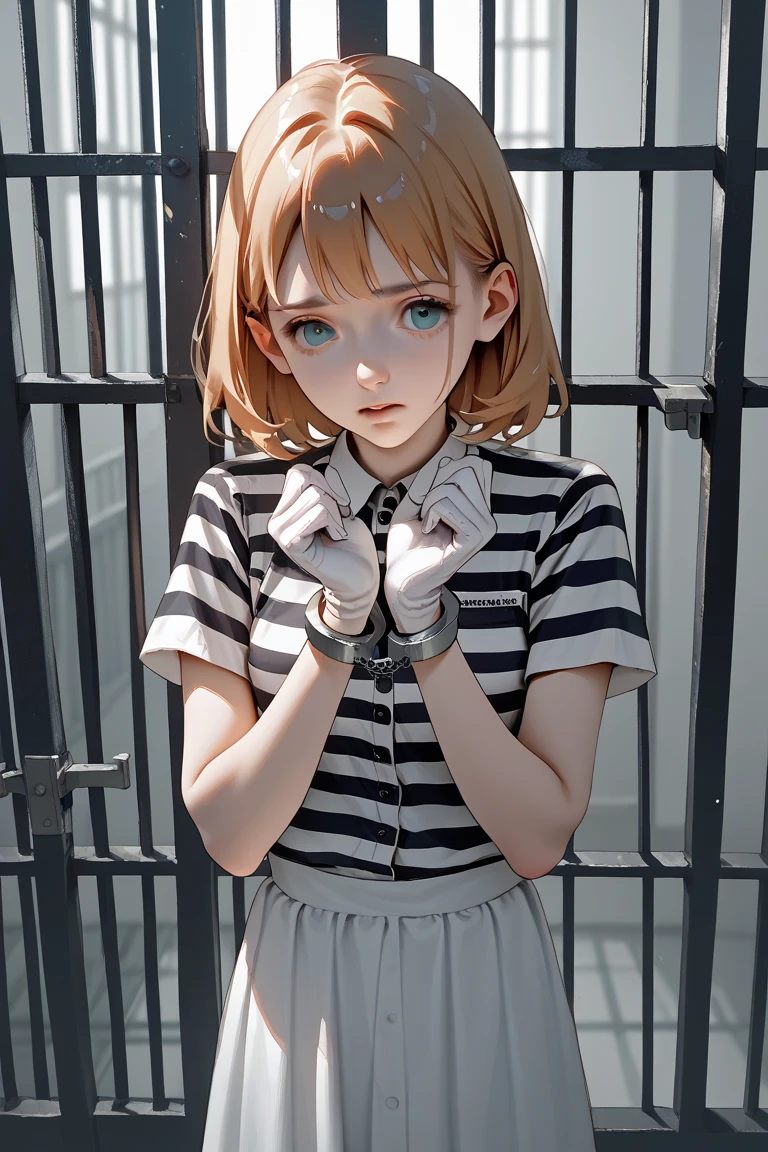 Anime Girl，Princess，White Gloves， anime，put on handcuffs，bondage，prison