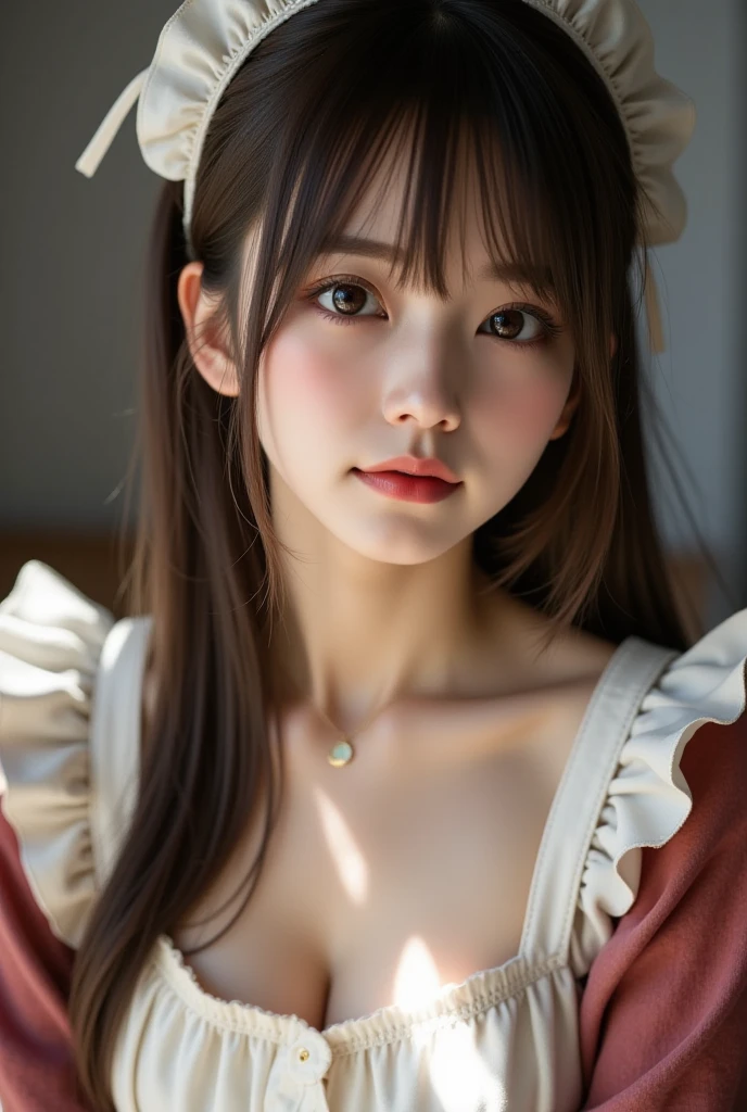 Beautiful woman with perfect figure:1.4,Layered Hairstyles,Protruding cleavage,Sheer Uniform:1.5,Highly detailed face and skin texture,double eyelid,Whitening the skin,collar